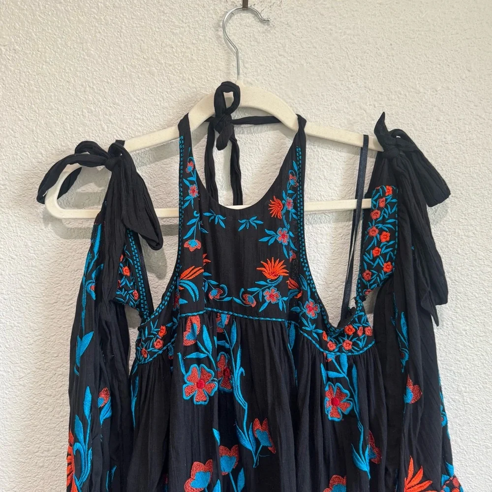 Free People Jasmine Blooms Embroidered Top Womens XS Boho Floral Hippie Colorful